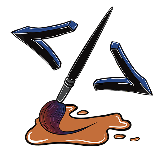  Logo der Creative Developer Community: Pinsel und Stift über einer orangefarbenen Farbpfütze